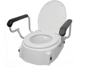 Raised Toilet Seat with Armrests, three fixed adjustable seat heights 50mm, 100mm, 150mm